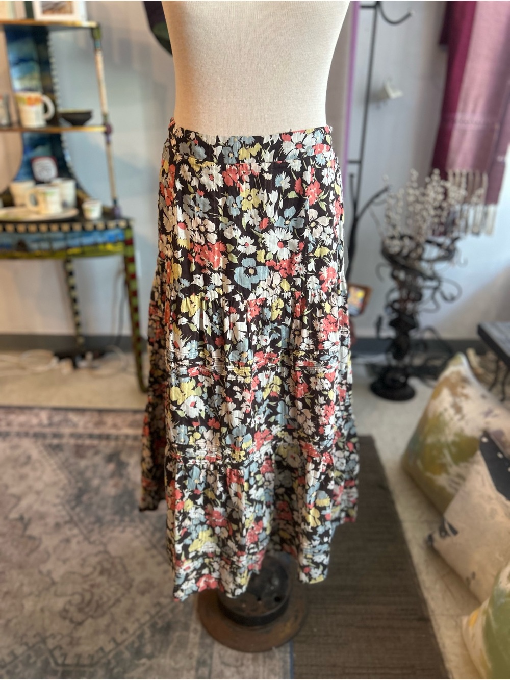 THE GREAT. Floral Tiered Maxi Skirt 100%Cotton Prairie, Boho Zipper in the back - Picture 7 of 7